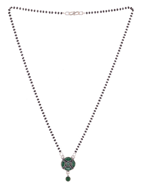 Green Silver Plated AD Studded Minimal Mangalsutra