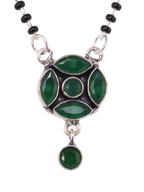 Green Silver Plated AD Studded Minimal Mangalsutra