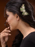 Green Gold Toned Enamelled Pearl Embellished Comb Pin