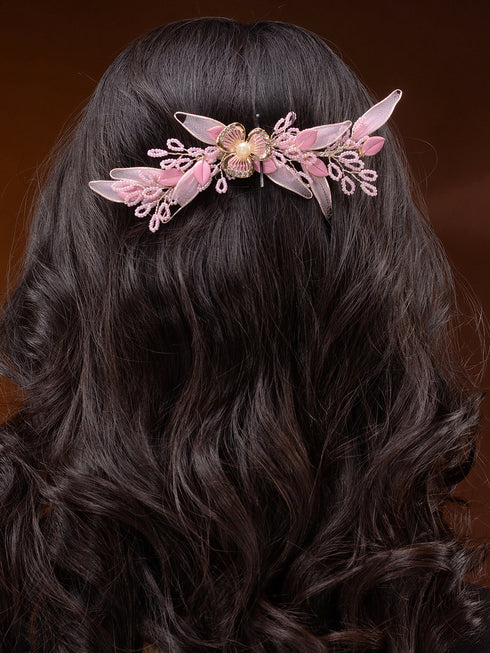 Pink Gold Plated Pearl Beaded Stocking Flowers Comb Pin