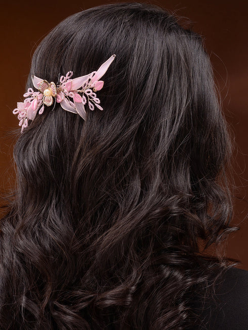 Pink Gold Plated Pearl Beaded Stocking Flowers Comb Pin