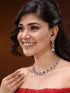 Silver Toned Blue AD studded Triangle shaped designer Necklace Jewellery Set