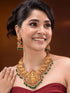 Gold Plated Kemp stone studded Temple design Necklace Green beads Jewellery set