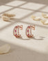 18kt Rose Gold Plated Ruby Studded Triple Band Layered Half Hoop Earring