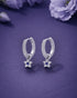 925 Sterling Silver Rhodium Plated Blue CZ Star Hoop Earring