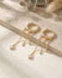 18kt Gold Plated Dangling Chain Studded Huggie Hoop Earring