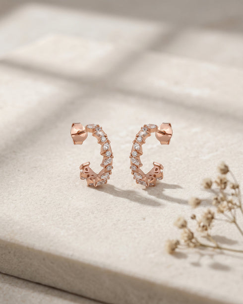18kt Rose Gold Plated CZ Half Hoop Earring