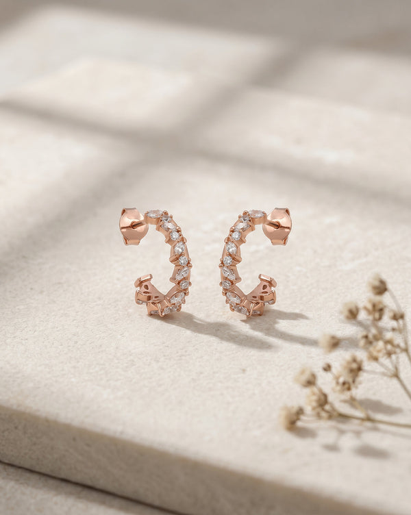 18kt Rose Gold Plated CZ Half Hoop Earring