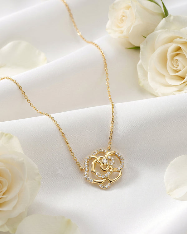 18kt Gold Plated CZ Floral Bold Necklace