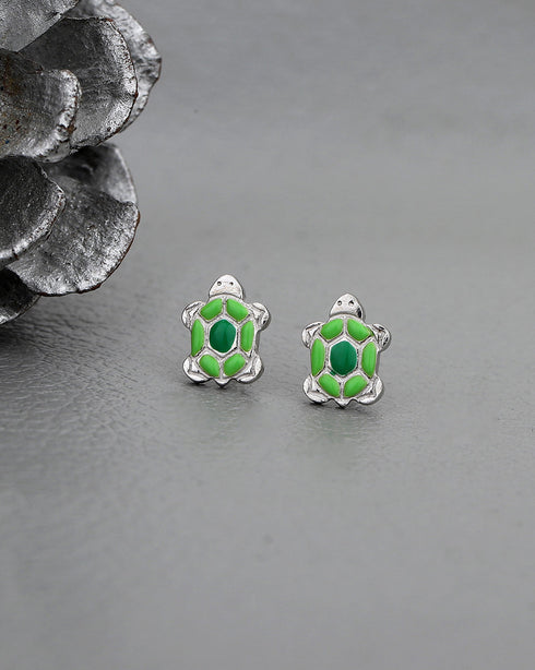 925 Sterling Silver Rhodium Plated Enamel Turtoise Mini Stud Earring