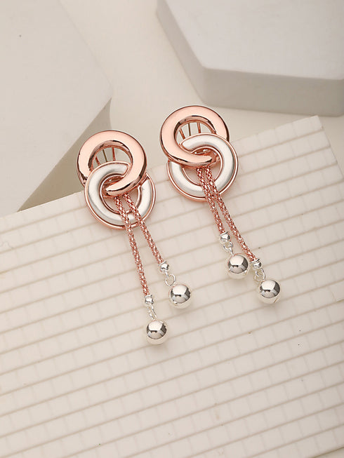 Anti-Tarnish Rose Gold 2 Toned Circular Knotted Dangling Earrings