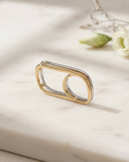 18kt Gold and Rhodium Plated Double Finger Ring