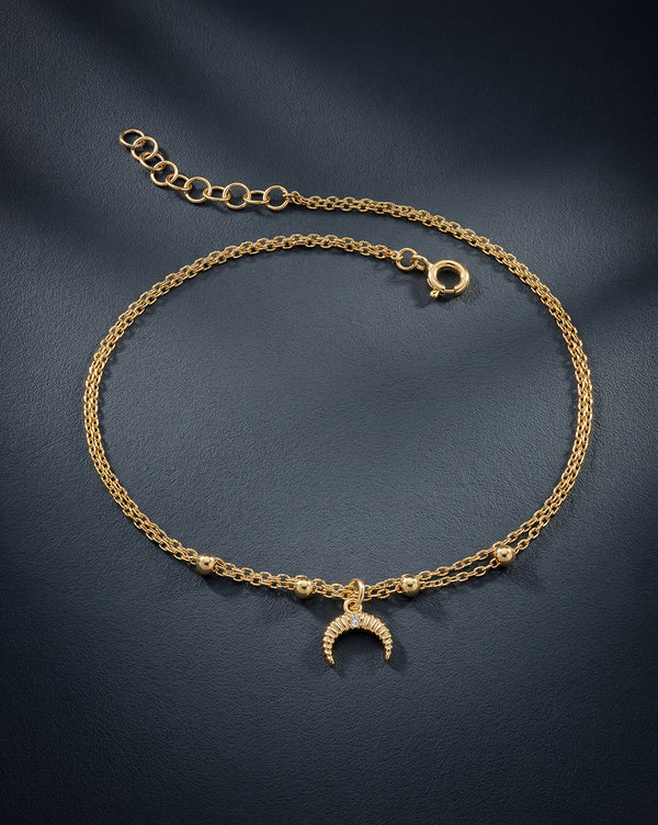 18kt Gold Plated CZ Moon Charm Layered Anklet
