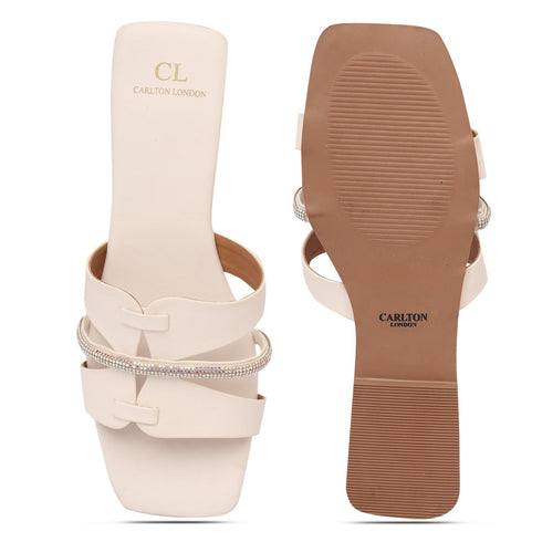 Women's Rhinestone-Detail Double-Strap Slides