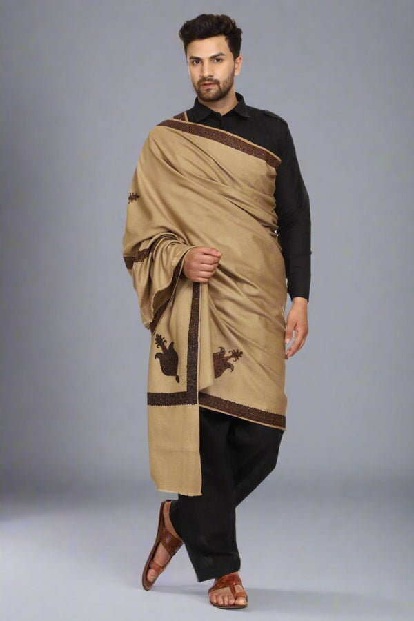Men's Kashmiri Embroidered Wool Shawl