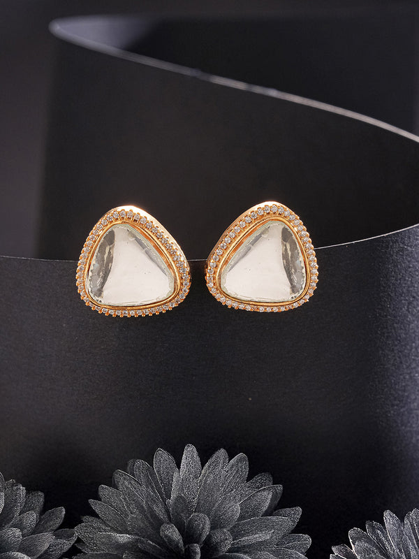 Gold Plated Uncut Mossanite Polki Statement Big Triangle Studds Earrings