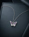 Rhodium Plated Amethyst CZ Studded Butterfly Pendant and Chain Necklace