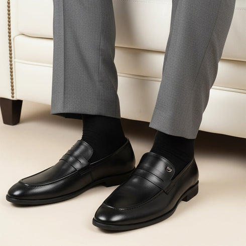 Men's Classic Smooth Leather Penny Loafers with TPR Sole