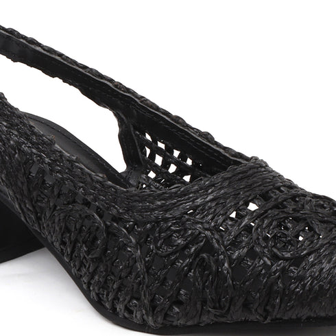 Women's Woven Textured Slingback Pump Pointed Toe Block Heel
