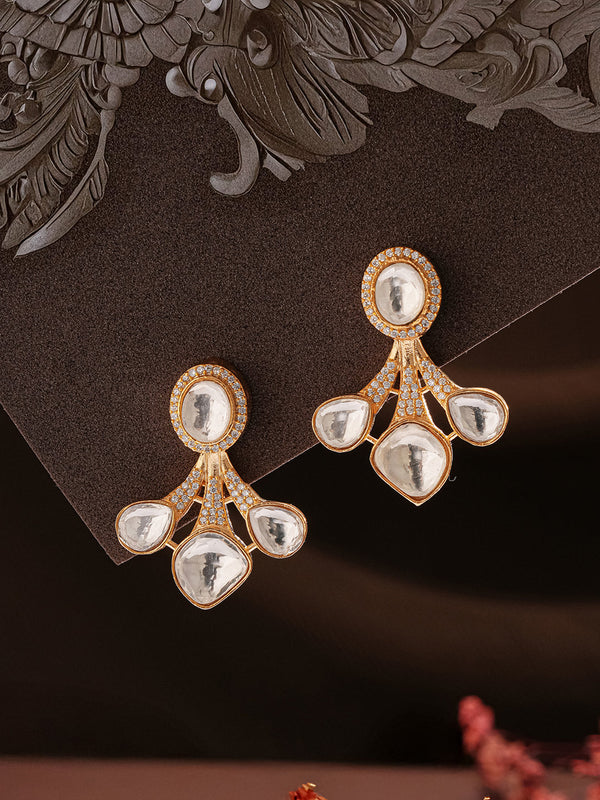 Gold Plated Uncut Polki Mossanite Minimal Floral Studds Earrings