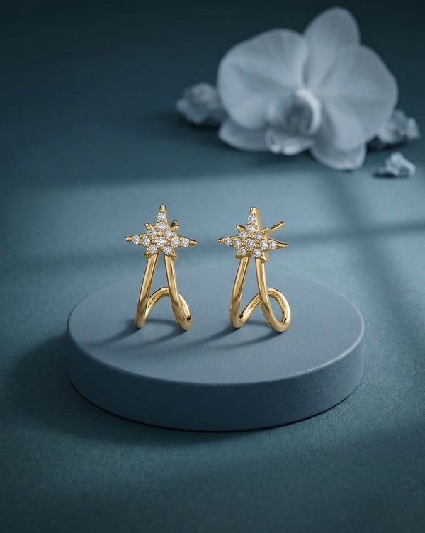 18kt Gold Plated CZ Star Half Hoop Earring