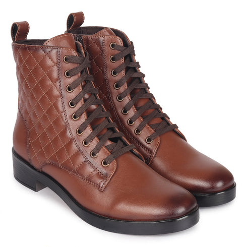 Women's Chic Quilted Ankle Combat Boot with Lace-Up Closure