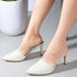 White Slip-On Pointed Toe Women Mule Heels