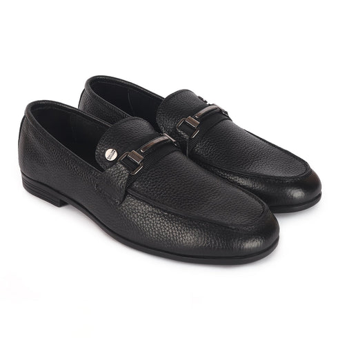 Men's Slip-Ons Textured Leather Loafers with Webbed Strap