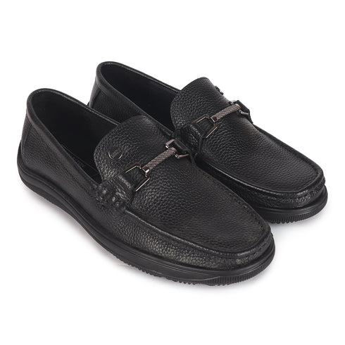 Men's Textured Leather Loafers with Cushioned EVA Comfort Sole