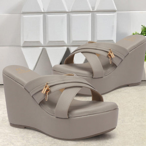 Women's Criss-Cross Strap Wedge Sandal with Charm Detail