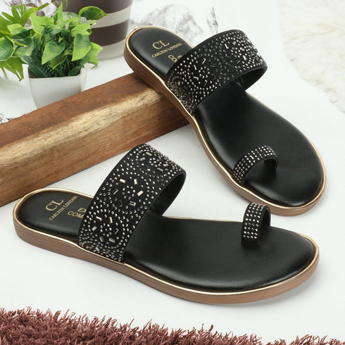Women's Embellished Toe Ring Flat Sandals