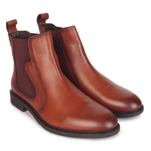 Men's Leather Chelsea Boots with Textured Side Panel