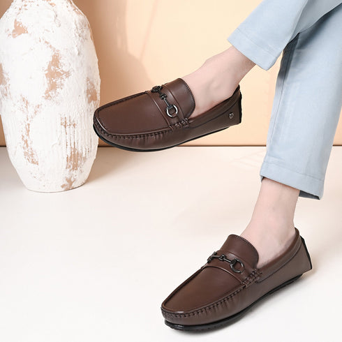 Men's Textured Driving Loafers with Bit Detail