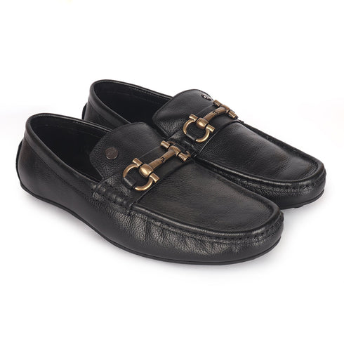 Men's Premium Leather Slip-On Loafers with Metal Buckle