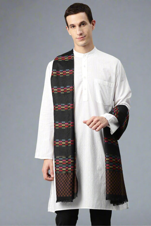 Men's Checkered Wool Shawl with Zari