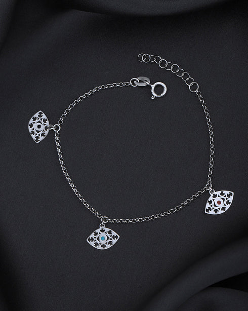 925 Sterling Silver Rhodium-Plated Enameled Evil Eye Charm Bracelet