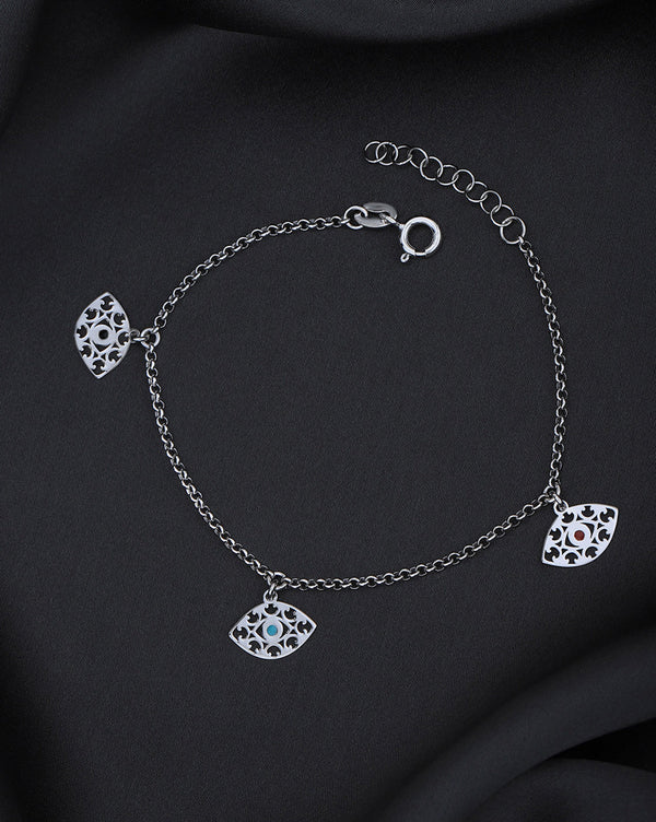 925 Sterling Silver Rhodium-Plated Enameled Evil Eye Charm Bracelet