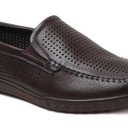 Men's Perforated Slip-On Loafer with Leather Moccasin Stitching