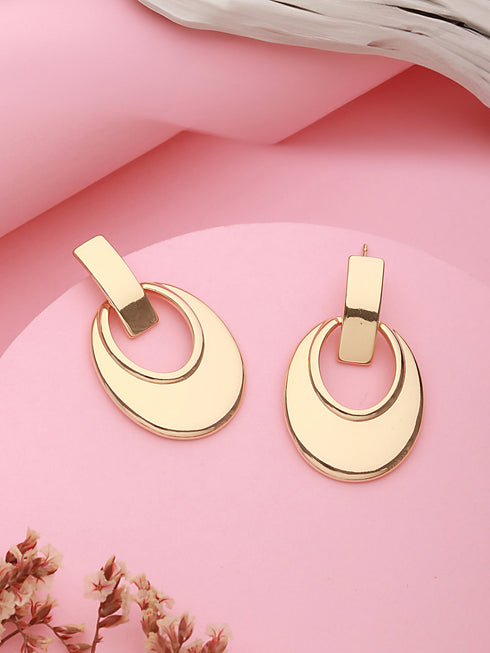 Anti-Tarnish Gold Toned Bold Statement Elliptical Earrings