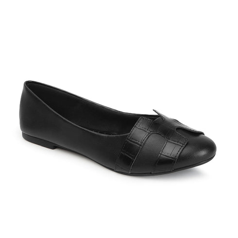 Women's Black Textured Slip-On Ballerinas