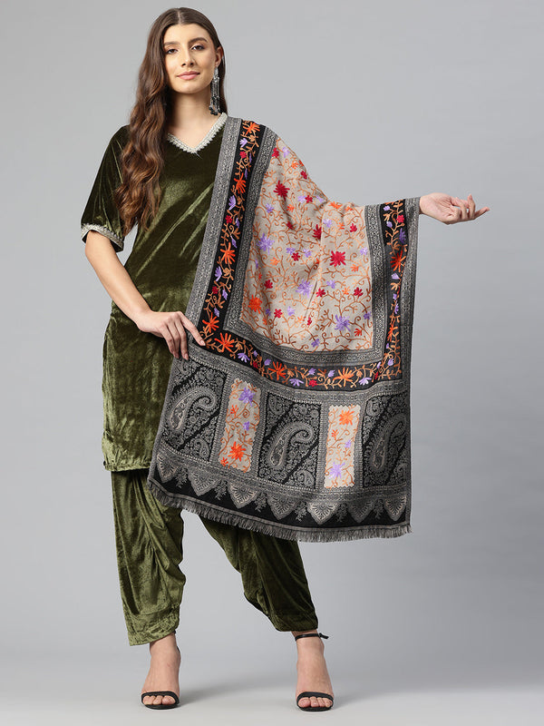 Women's Pure Wool Jamawar Embroidery Stole