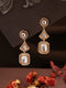 Gold Plated Uncut Polki Mossanite Kundan Studded Quirky Shaped Dropdown Earrings