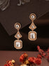 Gold Plated Uncut Polki Mossanite Kundan Studded Quirky Shaped Dropdown Earrings