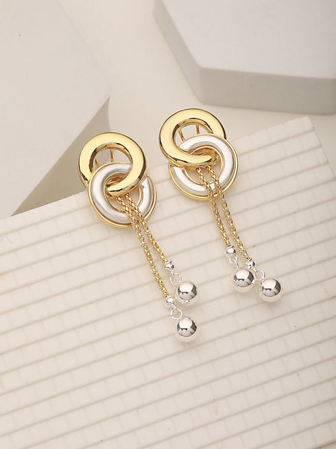 Anti-Tarnish 18k Gold plated & enamelled Eliptical Leafy Dangler Earrings