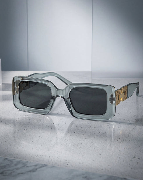 Women Grey & Gold Toned UV Protected Black Lens Square Sunglasses