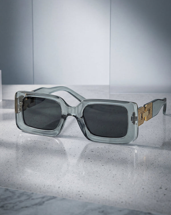 Women Grey & Gold Toned UV Protected Black Lens Square Sunglasses
