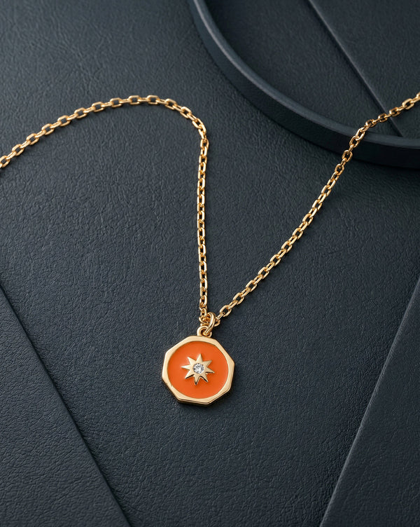18kt Gold Plated CZ Burst Star Enamel Pendant and Chain Necklace