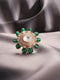 Gold Plated Kundan Mossanite Green Beads Studded Designer Adjustable Finger Rings