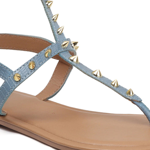 Flat Thong Women's Sandal with Gold Studs and Ankle Strap