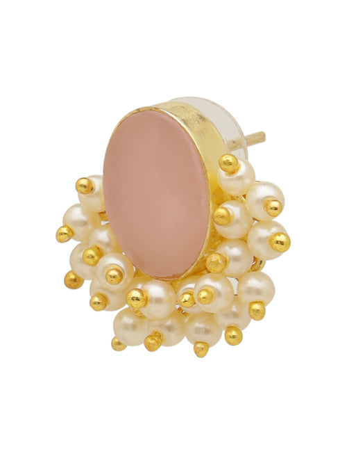 Gold Plated Pink stone & Pearl Beaded Statement Earrings